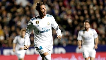 Sergio Ramos celebra su gol ante el Levante.