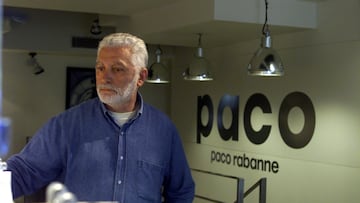 FILE PHOTO: Spanish-born French fashion designer Paco Rabanne seen in his Paris workshop May 18. Rabanne insists that his interpretations of predictions made by the 16th century astrologer Nostradamus,  which forsee the destruction of Paris by fire 11 August 1999, will come true.  Because of this, Rabanne has ordered the closure of his Paris boutiques and workshops on this date.  REUTERS/Philippe Wojazer/File Photo