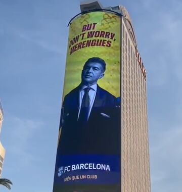 Se revela el mensaje completo de la campaña publicitaría del Barça con motivo del partido ante el Real Madrid: "Tranquilos merengues, lo que pasa en Las Vegas, se queda en Las Vegas". 
