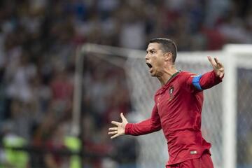 Cristiano Ronaldo celebrates making it 3-3 in Portugal and Spain's World Cup clash in Sochi on Friday.