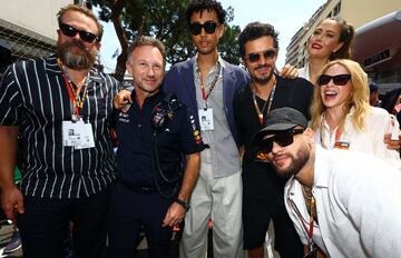 David Harbour, Christian Horner, Archie Madekwe, Orlando Bloom, Neymar, Maria Sharapova y Kylie Minogue durante el Gran Premio de Mónaco de la Fórmula 1.