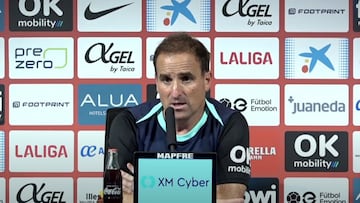 El entrenador del Mallorca, Jagoba Arrasate, en la rueda de prensa previa a la visita al Espanyol.