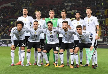 Los colores de la selección alemana siempre han sido blanco y negro, inspirados en la bandera del siglo XIX del estado alemán del norte de Prusia.
Adidas ha sido durante toda su historia el proveedor de las equipaciones de la sección.