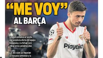 Portada del Sport del 3 de julio de 2018, que recoge la noticia de la posible llegada de Clément Lenglet al Barcelona.