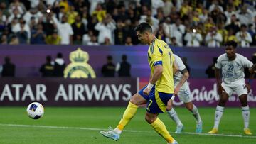 Soccer Football - Asian Champions League - Round of 16 - Second Leg - Al Nassr v Esteghlal - Al Awwal Park, Riyadh, Saudi Arabia - March 10, 2025 Al Nassr's Cristiano Ronaldo scores their second goal REUTERS/Hamad I Mohammed