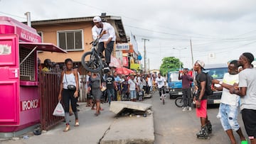 Courage Adams is seen during filming of Encouraged in Lagos, Nigeria on April 26, 2019 // Tyrone Bradley / Red Bull Content Pool // SI202001240238 // Usage for editorial use only //
