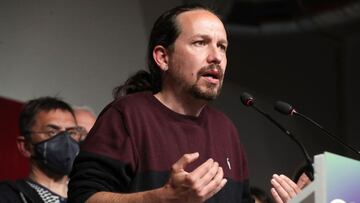 MADRID, 04/05/2021.- El l&iacute;der de Unidas Podemos y candidato a la presidencia de la Comunidad de Madrid, Pablo Iglesias, comparece ante los medios hoy martes en la sede del partido, en Madrid, tras conocer los resultados de las elecciones auton&oacu