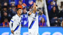   Brandon Vazquez celebrates his goal 0-1 with Maximiliano of Monterrey during the round of 16 first leg match between FC Cincinnati and Monterrey as part of the CONCACAF Champions Cup 2024, at TQL Stadium, on March 07, 2024, Cincinnati, Ohio, United States.