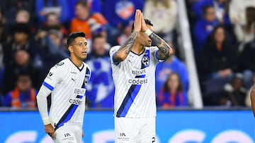 Brandon Vazquez celebrates his goal 0-1 with Maximiliano of Monterrey during the round of 16 first leg match between FC Cincinnati and Monterrey as part of the CONCACAF Champions Cup 2024, at TQL Stadium, on March 07, 2024, Cincinnati, Ohio, United States.