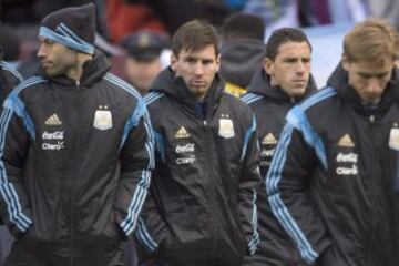 Javier Mascherano, Lionel Messi y Maxi Rodríguez.