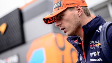 Dutch Formula One driver Max Verstappen of Red Bull Racing arrives for the Practice session for the 2023 Formula 1 Belgian Grand Prix at the Circuit de Spa-Francorchamps racetrack in Stavelot, Belgium