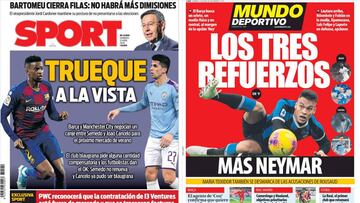 Portadas de los diarios Sport y Mundo Deportivo del día 12 de abril de 2020.