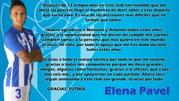 La carta de despedida de Elena Pavel.