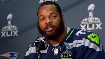 FILE PHOTO - Seattle Seahawks defensive end Michael Bennett at press conference at Arizona Grand in advance of Super Bowl XLIX in Phoenix, Arizona, U.S. on January 29, 2015. Mandatory Credit: Kirby Lee-USA TODAY Sports/File Photo