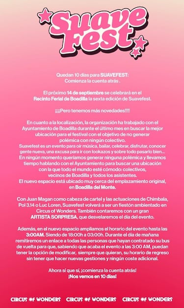 María Pombo confirma el traslado del SuaveFest para “no generar polémica”