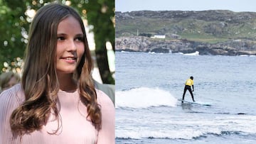 Ingrid Alexandra de Noruega, princesa del país, con un jersey a la izquierda y surfeando a la derecha.