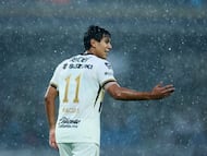 Soccer Football - Liga MX - Pumas UNAM v Atlas - Estadio Olimpico Universitario, Mexico City, Mexico - August 31, 2025 Pumas UNAM's Jose Juan Macias reacts REUTERS/Eloisa Sanchez