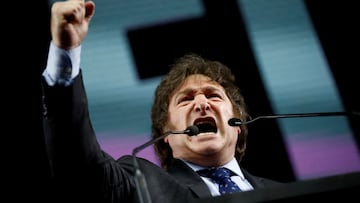 FILE PHOTO: Argentine presidential candidate Javier Milei of La Libertad Avanza alliance, speaks during the closing event of his electoral campaign ahead of the primaries, in Buenos Aires, Argentina, August 7, 2023. REUTERS/Agustin Marcarian/File Photo