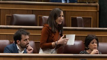 La secretaria general de Podemos, Ione Belarra, interviene durante una sesión de control al Gobierno, en el Congreso de los Diputados, a 7 de febrero de 2024, en Madrid (España). El presidente del Gobierno y el ministro de Agricultura, Pesca y Alimentación, responden hoy en la primera sesión de control del Congreso en 2024 a preguntas de la oposición sobre las últimas protestas del sector agrícolas y los ataques que transportistas españoles han sufrido en la frontera de Francia por parte de agricultores galos.
07 FEBRERO 2024;CONGRESO;AGRICULTORES;DEBATE;PRIMERA SESIÓN DE CONTROL;GOBIERNO
Eduardo Parra / Europa Press
07/02/2024