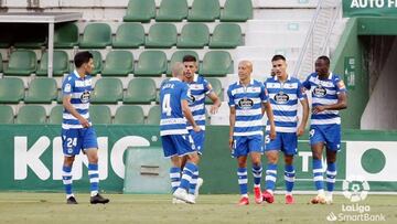 El Deportivo celebra su triunfo ante el Elche.