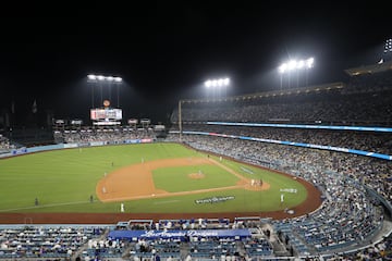  An overall view of Dodger Stadium 