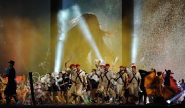 Artists perform during the opening ceremony for the 2015 Pan American Games at the Rogers Centre in Toronto, Ontario, on July 10, 2015.    AFP PHOTO / HECTOR RETAMAL