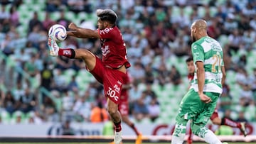 Eduardo Aguirre of Atlas during the game Santos vs Atlas, corresponding to Round 03 of the Torneo Apertura 2023 of the Liga BBVA MX, at TSM Corona Stadium, on July 13, 2023.
<br><br>
Eduardo Aguirre de Atlas durante el partido Santos vs Atlas, correspondiente a la Jornada 03 del Torneo Apertura 2023 de la Liga BBVA MX, en el Estadio TSM Corona, el 13 de Julio de 2023.