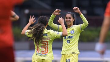     Alison Gonzalez celebrates her goal 3-1 of America during the game America vs FC Juarez, corresponding to second leg Quarterfinals of the Torneo Clausura 2023 of the BBVA MX Womens League, at Azteca Stadium, on May 22, 2023.

<br><br>

 Alison Gonzalez celebra su gol 3-1 de America  durante el partido America vs FC Juarez, Correspondiente al partido de Vuelta de Cuartos de final del Torneo Clausura 2023 de la Liga BBVA MX Femenil, en El Estadio Azteca, el 23 de Mayo de 2023