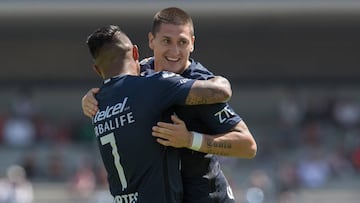 Futbol, Pumas Unam vs Tijuana
Torneo de Clausura Liga MX 2017.
El jugador de Pumas Unam, Nicolas Castillo, celebra su gol contra Tijuana durante el partido de primera division en el estadio Olimpico Universitario, en Ciudad de Mexico, Mexico.
19/02/201
