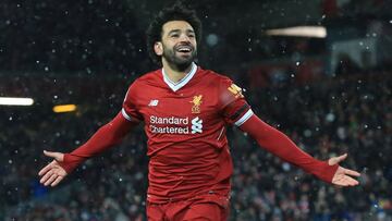 Salah celebra un gol con el Liverpool en el partido ante el Watford.