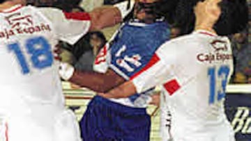 <B>IMPERMEABLE.</b> La defensa del Ademar fue dura con Richardson.