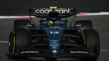 BAHRAIN, BAHRAIN - FEBRUARY 23: Fernando Alonso of Spain driving the (14) Aston Martin AMR23 Mercedes on track during day one of F1 Testing at Bahrain International Circuit on February 23, 2023 in Bahrain, Bahrain. (Photo by Clive Mason/Getty Images)