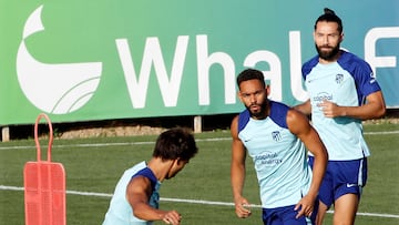 João Félix, Cunha y Lodi en una sesión del Atlético esta temporada.