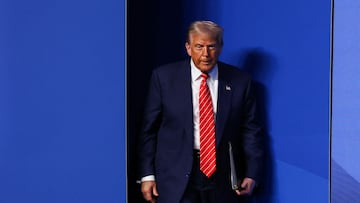 U.S. President Donald Trump walks to attend a press conference at a NATO summit in The Hague, Netherlands June 25, 2025. REUTERS/Yves Herman