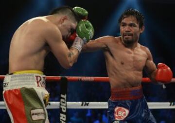 El 6 de mayo de 2013 Pacquiao anunció su retorno al cuadrilátero. En esta ocasión, su rival fue Brandon Ríos, excampeón del peso ligero de la AMB. El filipino se alzó con el triunfo por decisión unánime.