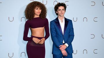 PARIS, FRANCE - SEPTEMBER 06: Zendaya and Timoth&eacute;e Chalamet attends the &quot;Dune&quot; photocall At Le Grand Rex on September 06, 2021 in Paris, France. (Photo by Kristy Sparow/Getty Images)
