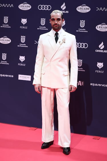 El actor Xoán Fórneas posa en la alfombra roja de los Premios Feroz 2025.