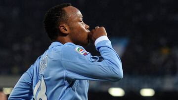 NAPLES, ITALY - FEBRUARY 20: Camilo Zuniga of Napoli celebrates after scoring the opening goal during the Serie A match between SSC Napoli and Catania Calcio at Stadio San Paolo on February 20, 2011 in Naples, Italy. (Photo by Giuseppe Bellini/Getty Images)