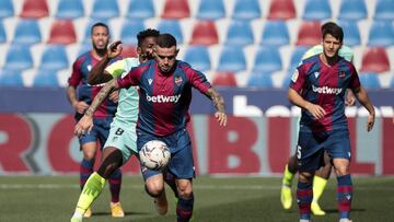 Levante's forward Roger Marti during Spanish LaLiga match between Levante UD and Granada CF at Ciutat de Valencia Stadium Valencia, Valencia, on February 6, 2021.