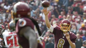 Washington Redskins quarterback Kirk Cousins (8) passes the ball during the first half of an NFL football game against the Tampa Bay Buccaneers in Landover, Md., Sunday, Oct. 25, 2015. (AP Photo/Alex Brandon)