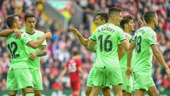 Athletic Bilbao&#039;s midfielder Alex Berenguer (12) celebrates with his team mates after his goal during the Pre-Season Friendly football match between Liverpool and Athletic Bilbao on August 8, 2021 at Anfield in Liverpool, England - Photo Philip Bryan