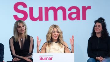 La líder de Sumar y vicepresidenta segunda del Gobierno, ministra de Trabajo y Economía Social, Yolanda Díaz, comparece para presentar el acuerdo de coalición, a 10 de junio de 2023, en Madrid (España). Ayer, día 9 de junio, Sumar registró la coalición de partidos de izquierdas , en la Junta Electoral, para presentarse a las elecciones generales del 23J tras lograr la inclusión de Podemos. En la coalición llamada SUMAR concurrirán los siguientes partidos políticos: Movimiento Sumar -el partido instrumental creado por Díaz para firmar-; Podemos; Izquierda Unida (IU), donde se incrusta el PCE-; Más Madrid y Más País; Compromís; Catalunya en Comú; Chunta Aragonesista, AraMés (Baleares) y sus marcas; Verdes-Equo; Drago Canarias; Batzarre (Navarra); Alianza Verde; Izquierda Asturiana e Iniciativa del Pueblo Andaluz.
10 JUNIO 2023;NUEVA COALICIÓN;SUMAR;NUEVO PARTIDO;IZQUIERDA;COALICIÓN DE IZQUIERDAS;
Gustavo Valiente / Europa Press
10/06/2023