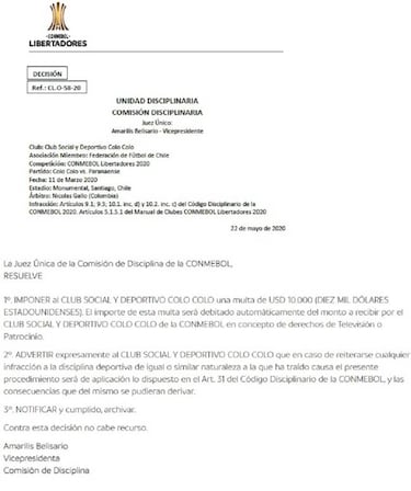 Las millonarias multas de Conmebol a Colo Colo y la UC