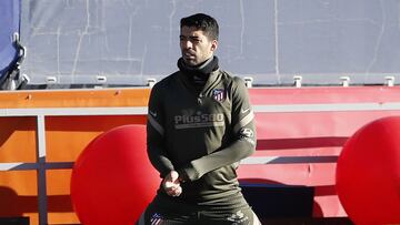 Luis Suárez, en el entrenamiento del Atlético.