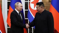 Russia's President Vladimir Putin and North Korea's leader Kim Jong Un meet in Pyongyang, North Korea June 19, 2024. Sputnik/Gavriil Grigorov/Pool via REUTERS ATTENTION EDITORS - THIS IMAGE WAS PROVIDED BY A THIRD PARTY.