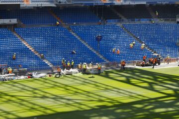 Así se encuentra el Santiago Bernabéu a dos días de su estreno. El club blanco jugará el 12 de septiembre frente al Celta de Vigo.