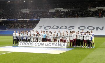 Todos con Ucrania. Los jugadores del Real Madrid y Real Sociedad mostraron su solidaridad con el pueblo ucraniano.