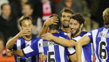 La Real Sociedad celebra uno de los goles ante el Aberdeen.