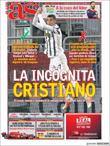 "La incógnita de Cristiano"... las portadas deportivas de hoy