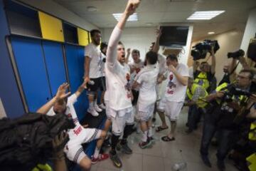 Celebración en el vestuario madridista.
